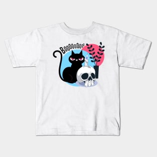 Scary Black Cat With Skull Kids T-Shirt